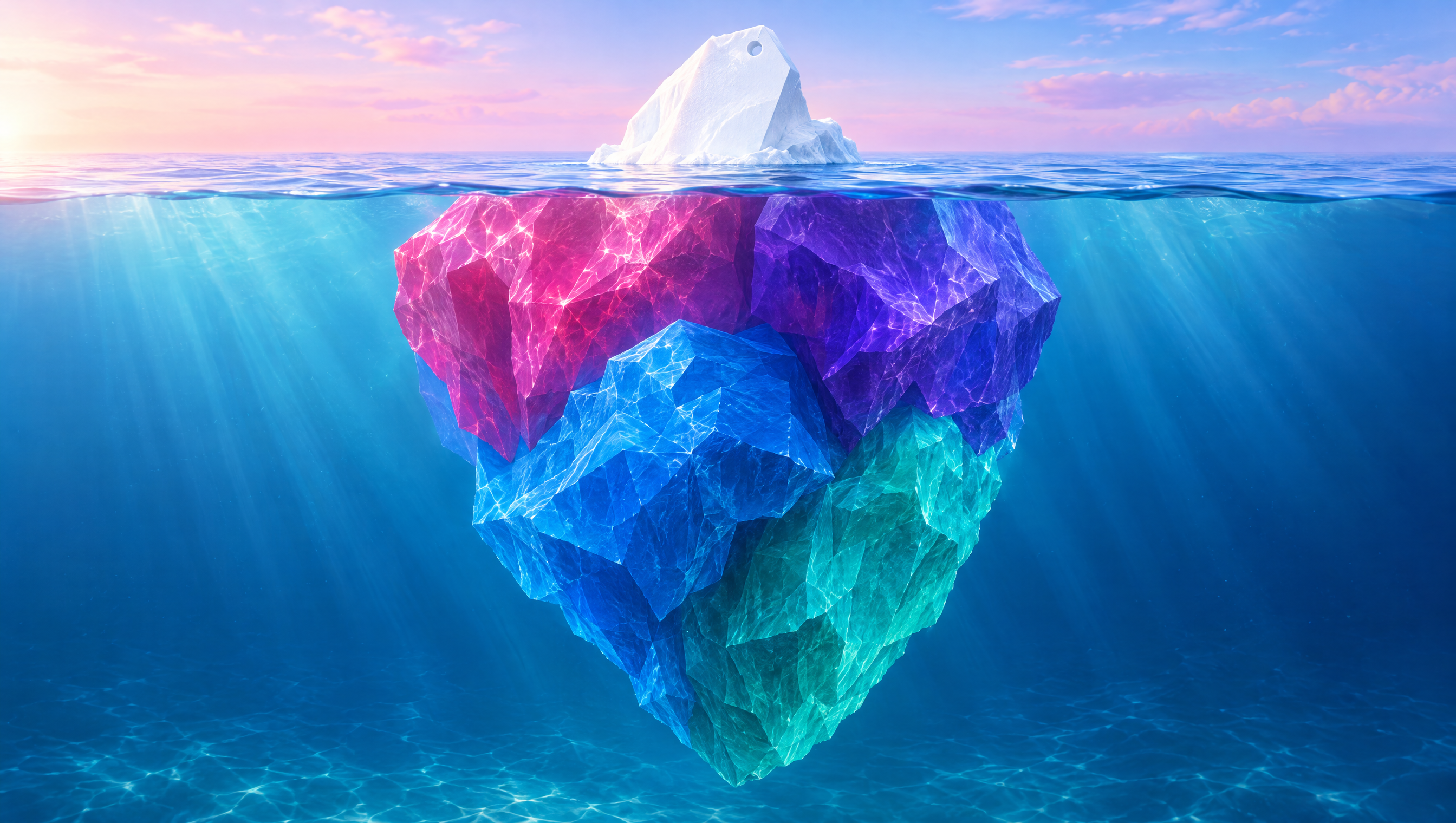Ilustración de un iceberg con una pequeña punta en forma de etiqueta de precio y una masa enorme bajo el agua: el precio es solo la punta de los motivos de pérdida.
